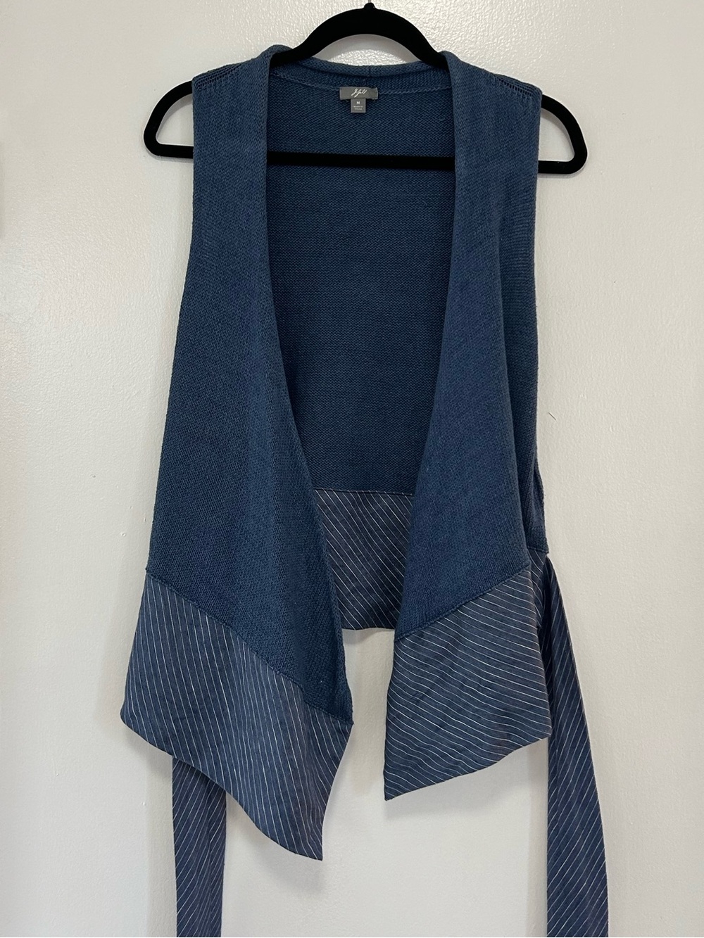J. Jill Deep Blue Open-Front Knit Vest with Stripe Trim